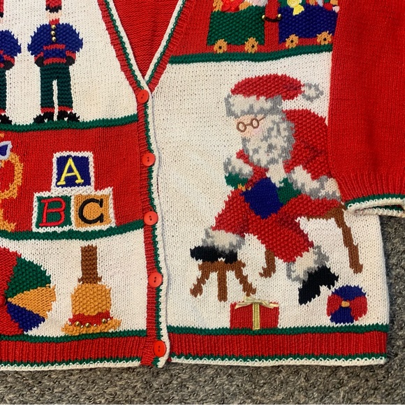 VTG Talbots Hand Knitted Holiday Ugly Christmas Cardigan Sweater - Picture 2 of 16